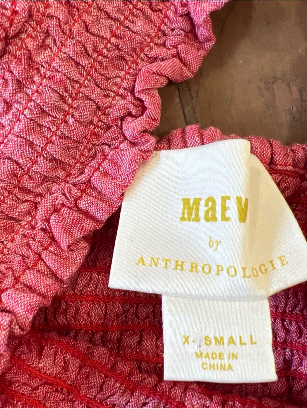 maeve anthropologie Schuyler Smocked Peplum Top XS Red Linen Feminine Preppy - Picture 4 of 7